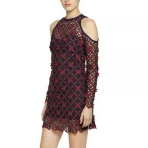 Self Portrait Red Floral Grid Lace Cold Shoulder 6 - Picture 1 of 12